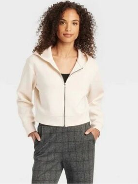 A New Day Cream Zip-Up Hooded Sweatshirt - Cropped Cozy Style Lightweight
